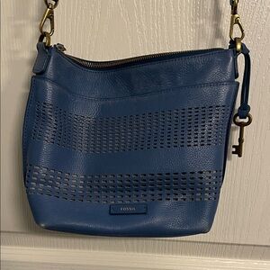 Fossil Perforated Blue Crossbody Bag